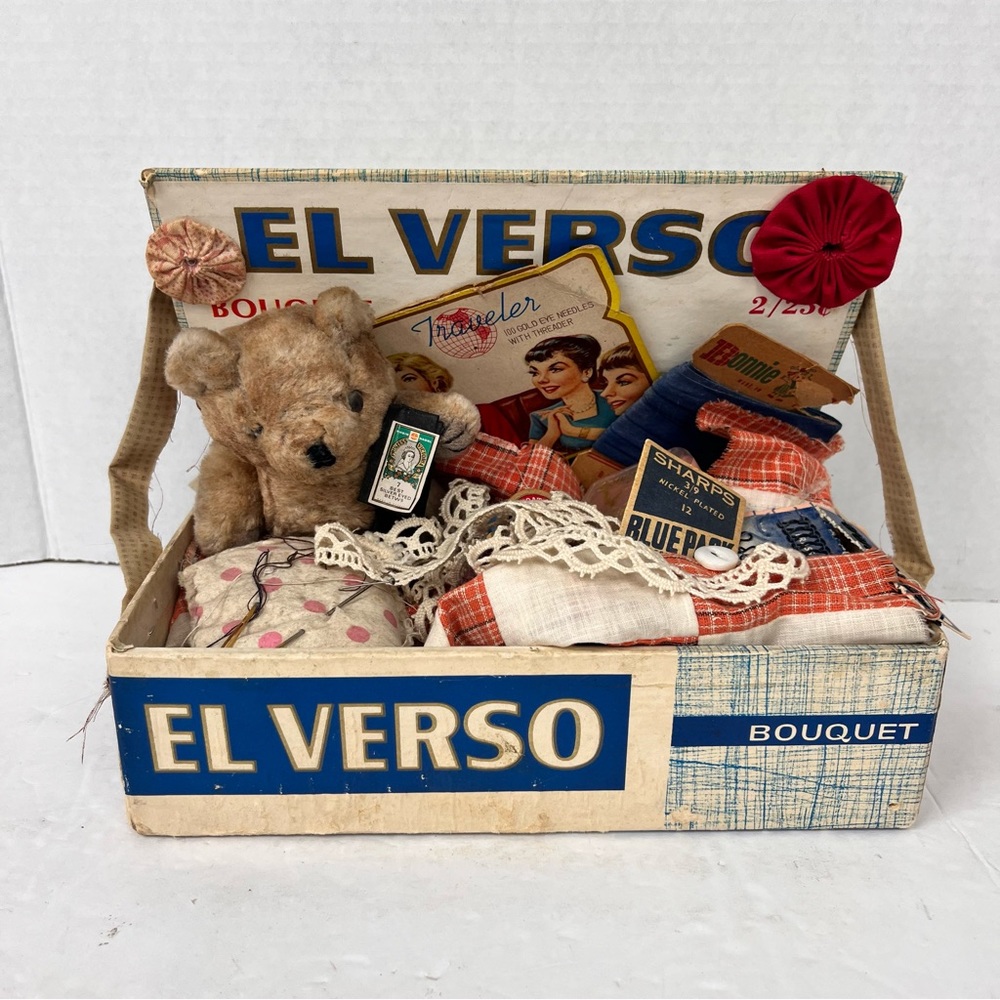 Mix-media vintage sewing/craft hand-made cigar box display